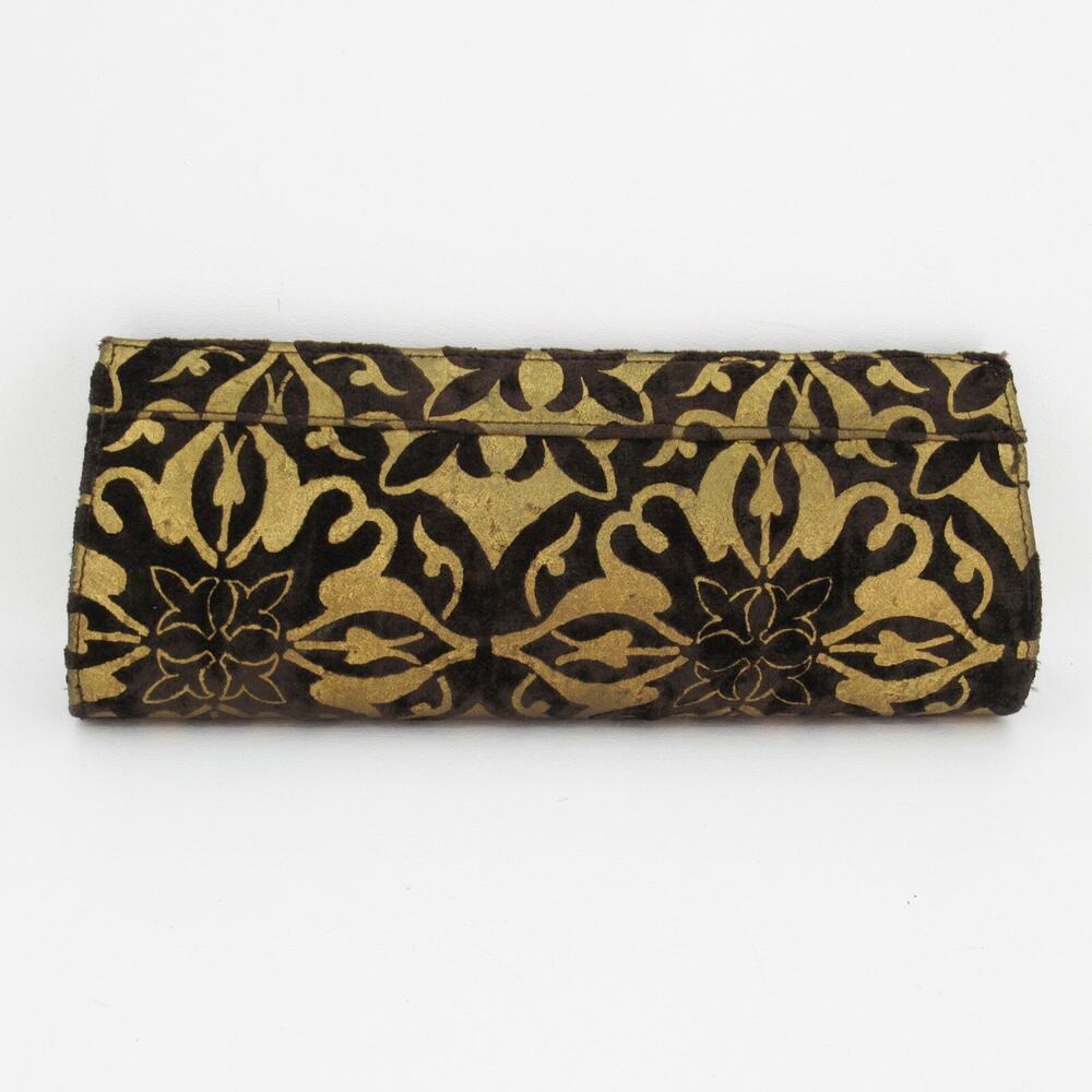 Tanjore Clutch Handbag Women Gold Burgundy Velvet Medallion Purse Shoulder Bag